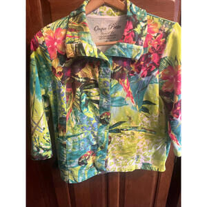Onque Petite Jacket/ Top Size Large PL  Elements Of Style Tropical Print‎